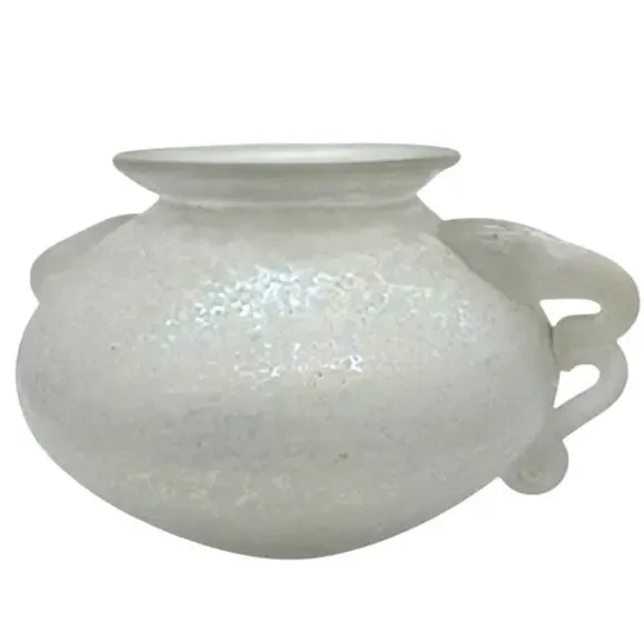 Murano Corroso Scavo Iridescent Frosted Vase Ribbon Handles 1960s Art Glass - Picture 8 of 11